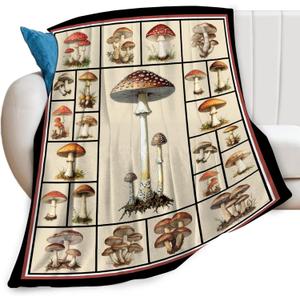 Mushroom Throw Blanket Mushroom Print Throw Blankets Gifts for Couch Sofa Bed Stuff Decor Soft Cozy Fleece Plush Warm Flannel Bedding for Lover Men Women Boys Girls 40"x50"