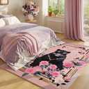 Living Room Rug 5x7 Rug Machine Washable Retro Lavish Leopard Area Rug Non Slip Floral Animal Vintage Low Pile Large Rugs for Living Room, Bedroom, Farmhouse, Dining Room, Kids Playroom (Black Pink)