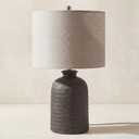 Nourison Home 24" Black Textured Ceramic Table Lamp with Tan Linen Shade, Rustic Farmhouse Accent Lamp, Bedside Lamp for Bedroom, Nightstand, Living Room