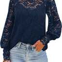 DOROSE Womens Tops and Blouses Dressy Casual Lace Floral Long Sleeve Shirts (X-Large, B05- Dark Blue)