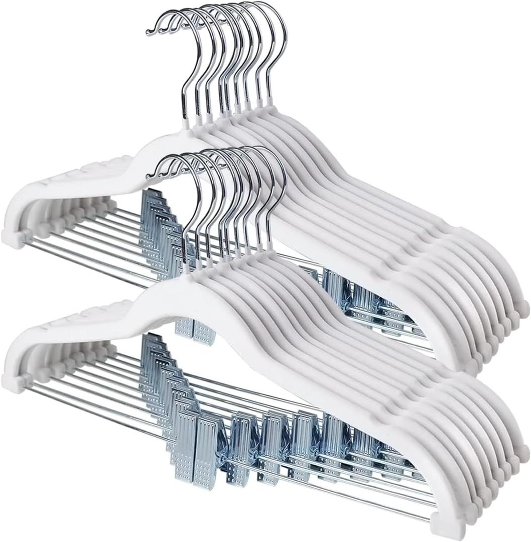Stormix Velvet Skirt & Pants Hangers - 30 Pack Non-Slip Coat Hangers for Shorts, Pants, Skirts, Dresses, Jackets, Coats (White)