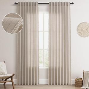 Light Taupe Apricot Natural Boho Linen Curtains 84 Inches Long for Bedroom Living Room 2 Panels Chic Flax Cotton Textured Curtains Brich Sheer Farmhouse Curtain Back Tab Vintage Tassels Drapes 52X84 (52"W x 84"L (Pack of 2))