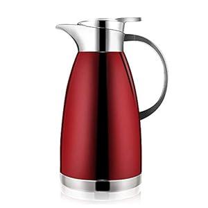 Thermal Coffee Carafe (64 Oz), 18/8 Stainless Steel Insulated Coffee Carafe - Elegant design, Double Walled Vacuum Flask for Tea, Water and Coffee (Red) 