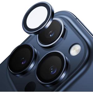 TORRAS 3-Year Ultimate Durability for iPhone 15 Pro Max/15 Pro Camera Lens Protector - 1:1 Invisible Fit & Ultra Clarity, Military-Grade 9H+ Aerospace Glass, Anti-Scratch, Easy Installation, Blue