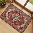 RELEANY Area Rugs 7'x10" Washable Non-Slip, Floral Vintage Dustress Print Atte Medallion Carpet for Living Room Bedroom Dining Room, Red Blue