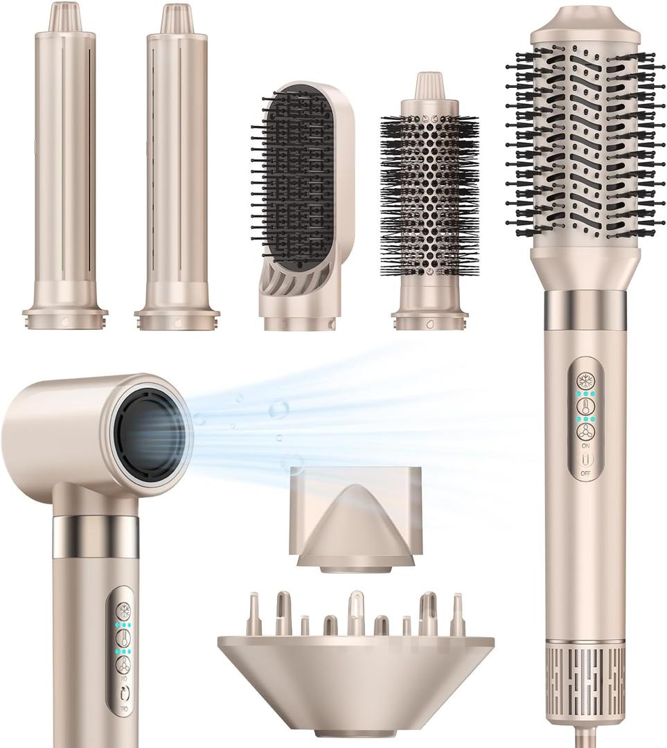 8-in-1 Hot Air Styler & Hair Dryer Brush Set, 110,000 RPM High-Speed Ionic Multi-Styler with Auto-Wrap Curlers, Diffuser, Volumizing & Thermal Brush for Fast Drying and a Smooth, Shiny Finish