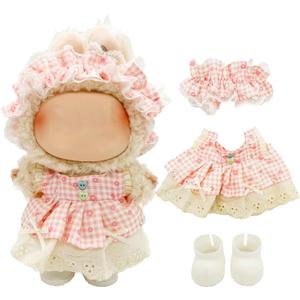 2 x Clothes for Labubu - 4PC Set with Shoes for 6.7 Inches Doll, Premium Outfit with Accessories, Stylish Clothes for Labubu (NO Doll)(Pink Plaid)