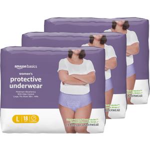 Basics Incontinence Underwear for Women, Protective, Disposable, Postpartum, Maximum Absorbency, Large, Lavender, 54 Count (3 Packs of 18)