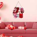 2 x Happy Valentine's Day Sign Happy Valentine's Day Door Sign Wooden Farmhouse Home Sign Welcome Sign with Bear Heat Rose for Porch Farmhouse Happy Valentine's Day Front Door Outdoor Home Decor (a)