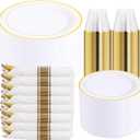 DaYammi 350PCS Gold Plastic Dinnerware Set for 50 Guests, Fancy Disposable Plates for Party, Include: 50 Dinner Plates, 50 Dessert Plates, 50 Pre Rolled Napkins with Gold Silverware, 50 Cups