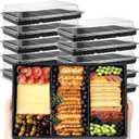 Shellwei 10 Pack Extra Large Charcuterie Board with Lid 15 x 10 Inch 3 Section Divided Catering Trays with Lids Large Disposable Travel Catering Serving Trays Platter (Black)