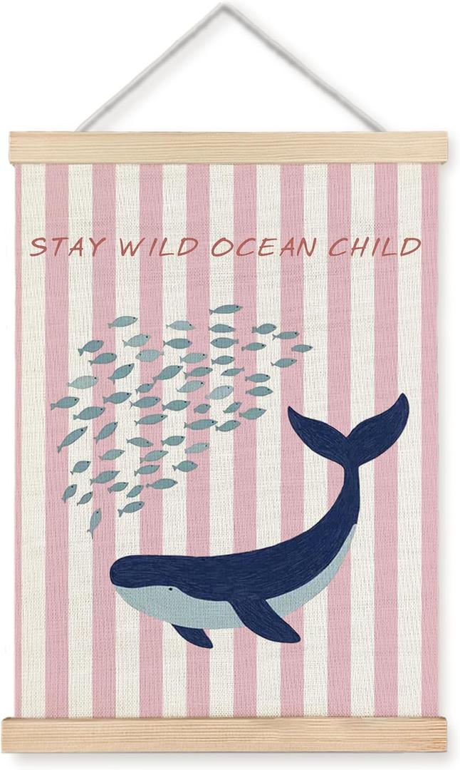 ignytiger Ocean Whale Wall Art, Stay Wild Ocean Child Wall Hanging Frame Poster Coastal Beach Decor for Kids Girl Toddler Nursery Bedroom Playroom, 12x16 Inch (YB-GUAHAU killer whale)