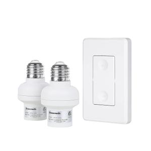 DEWENWILS Remote Control Light Bulb Socket, Wireless Light Switch for Pull Chain Light Fixture, E26 E27 Bulb Base, No Wiring, ETL Listed(1 Wall Mounted Switch+2 Socket)