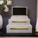 Modern Decorative Box Faux Shagreen Leather, Decorative Storage Boxes with Lids for Home Decor, Large Multifunctional Storage Jewelry Box Organizer(white 3PCS)