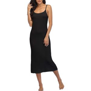 Summienlink Women's Full Slip for Under Dresses Sexy Long Sleeveless Nightgown Cami Dress (Medium, Black)