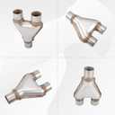T409 Stainless Steel Y Pipe 2.75'' Inch ID Single to 2'' Inch ID Dual Stamped Exhaust Adapter Connector, Overall Length: Approx. 10", Universal