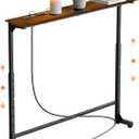 GRLEAF 35" Adjustable Height Narrow Console Table with Power Outlets, Long Sofa Table with Charging Station Behind Couch Table Skinny Entryway Table for Living Room, Hallway and Office Rustic Brown