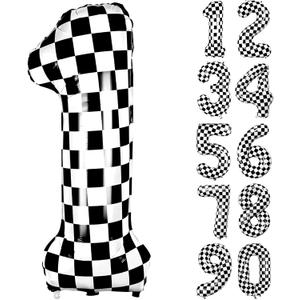 40 Inch Checkered Number 1 Balloon, Black and White Racing Number 1 Balloon, Big Large Foil Helium Number Balloons for Birthday Party Supplies