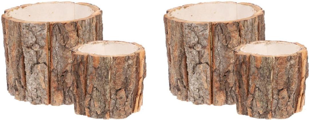 DECHOUS 4Pcs Tree Stump Planter Pot: Natural Wood Stump Flower Vases - Rustic Farmhouse Tree Bark Planter Flower Pot for Home Table Decor (10cm and 8cm)