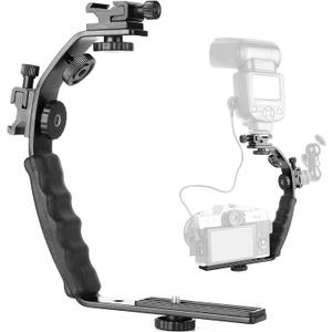 ChromLives Camera L Bracket Mount Video Grip L-Bracket with Dual Flash Cold Shoe Mount 1/4'' Tripod Screw, Heavy Duty Padded Hand Grip for DSLR Camera Camcorder (Updated)