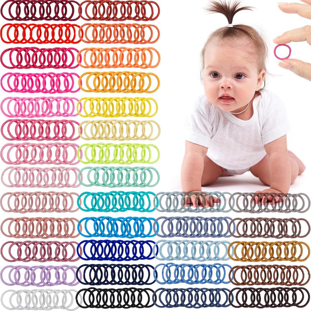 CLLOT 360PCS Baby Hair Ties, 36 Multicolors Elastic Hair Ties,2cm in Diameter No Crease Finger Rubber Hair Elastics,Small Thin Hair Ponytail Holders Hair Accessories for Baby Girls Toddlers Kids