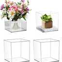 AHANDMAKER 4 Pack Clear Acrylic Square Vases Shatterproof Modern Cube 5.91 Inch Flower Plant Pots for Wedding Centerpieces Christmas Home Office Table Decorations
