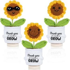 2 Pcs Teacher Appreciation Gifts for Women Teachers Handmade Emotional Sunflower Crochet Doll with Inspirational Card Thank You Gifts for Graduation Teacher's Day End of Year Last Day of School