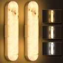 SMINGYINGZ Gold Modern Wall Sconce,20" Alabaster Natural Marble Wall Sconce, Gypsum Indoor LED Wall Light Dimmable Wall Lamps for Living Room, Bedroom, Porch, Dining Room, Stairway