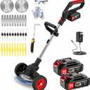 21V Electric Cordless Weed Wacker, 4 in 1 Battery Powered Weed Eater Grass Trimmer/Brush Cutter/Weed Trimmer/Edger with 2 Batteries, 4 Types Blades & Wheels, Adjustable String Trimmer for Yard Garden, 35 inches