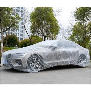 2 PCS Disposable Car Cover, 12.519.7 Ft Waterproof Clear Plastic Full Car Cover Protection, Universal Rain Dust Garage Cover with Elastic Band for Sedan, Car Accessories (M)
