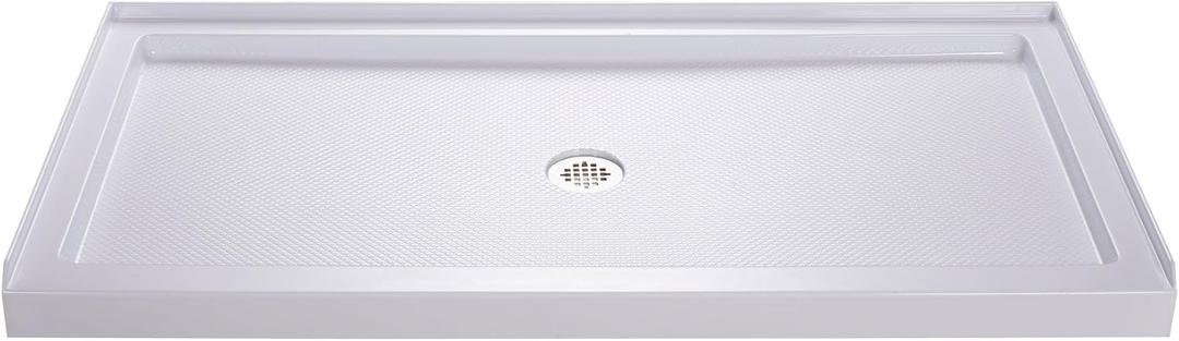 DreamLine SlimLine 32 in. D x 54 in. W x 2 3/4 in. H Center Drain Single Threshold Shower Base in White, DLT-1132540