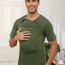 ThusFar Mens Baby Carrier Shirt Dad Shirt for Men Short Sleeve Baby Wearing T-Shirt V Neck Pocket Tee Shirts (Green, L)