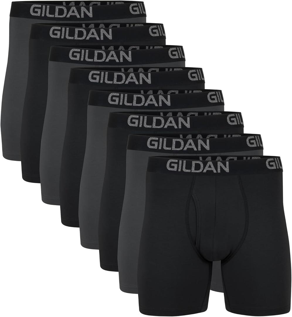 Gildan Men's Underwear Cotton Stretch Boxer Briefs, Multipack (Black Soot/Charcoal Sky (8-pack, Regular Leg)), XL