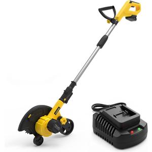 20V Cordless Lawn Edger, 9-Inch Blade, 4.0Ah Battery Powered Edger Lawn Tool with Dual Wheels, 3 Depth Settings, LawnTrencher for Yard, Garden, Patio, Driveway, Lawn and Sidewalk (Black+yellow)