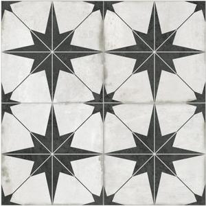 The Tiles Plaza Encaustic Peel and Stick Backsplash, Black Star Patterned Vintage Stick on Tiles, Stone Composite Self-Adhesive Wall Tile Sticker for Kitchen Bathroom Fireplace Stairs, 10 Sheets (12x12 Inch)