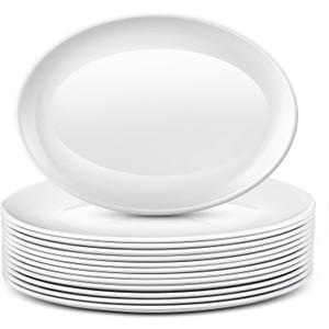 Dandat 12 Pcs Large Serving Platters Oval Trays White Plates Serving Dish for Wedding Party Restaurant Home Steak, Taco, Sushi, Appetizer, Cake (12 Inch)