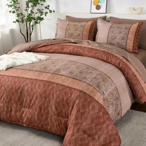 Boho Queen Comforter Set Red Brown 7 Piece Bed in a Bag Lightweight