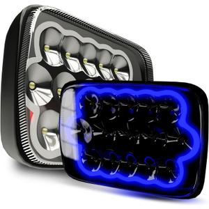 Lpteso ROLINGER 2PCS Off Road Plug and Play Sealed Beam LED Light H6054 7x6 5x7 Auto Lights with Blue Halo Ring Lights Compatible with Wrangler YJ XJ Cherokee E250 Chevy Van Truck Mr2