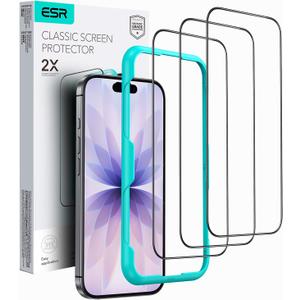 ESR 3 Pack for iPhone 17/iPhone 16 Pro Screen Protector, [9H Hardness] [Military Grade Shatterproof] Full Coverage Tempered Glass Film with Easy Installation Tool, HD Clear, Scratch Resistant