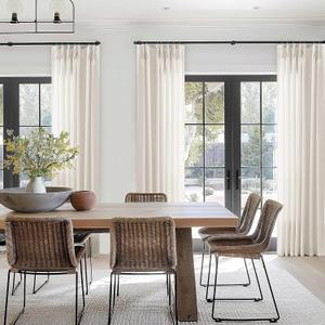 112 Inch Pinch Pleated Linen Extra Long Curtains for Living Dining Room Semi Sheer Light Filtering Modern Elegant Floor Length Curtains Pinch Pleat Curtain with Hooks Rings Back Tab Neutral Cream