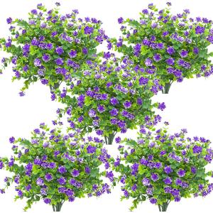 Grunyia 10 Bundles Artificial Fake Flowers, Faux Outdoor Plastic Plants UV Resistant Shrubs Outside Indoor Decorations (Blue-Eucalyptus)
