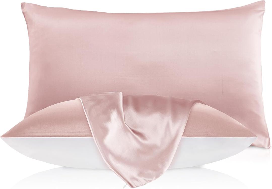 LILYSILK Natural Silk Pillowcase for Hair and Skin with Cotton Underside 1pc Standard 20x26 Inch Chocolate Pale Pink