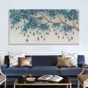 Nordic Blue Tree Of Life Wall Art Print Large Canvas Art Wall Decor For Living Room Botanical Prints Aesthetic Home Wall Decor Diamond Painting Pictures For Bedroom Office Simple Indoor Artwork 29"58"