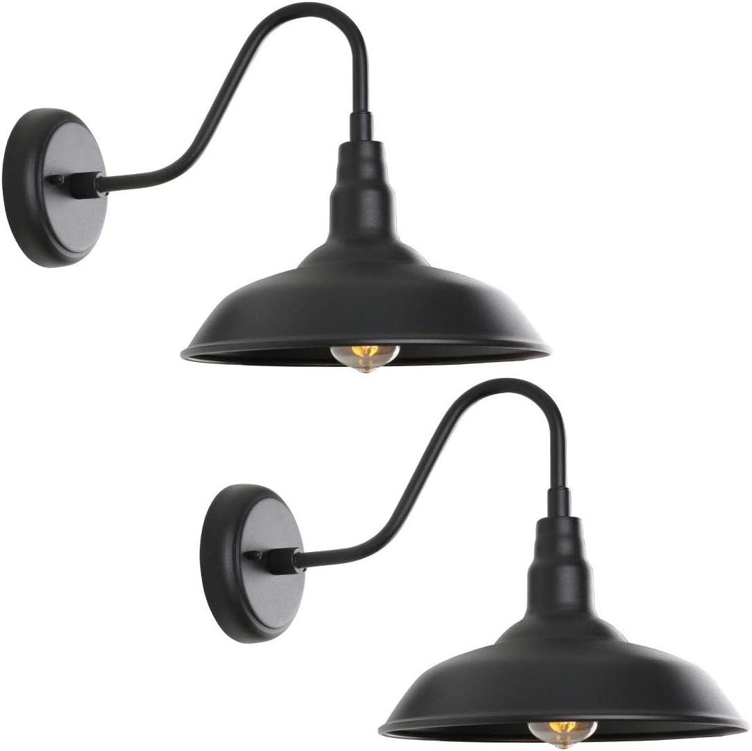 Black Outdoor Barn Light with Wall Mount 2 Pack Exterior Gooseneck Lights with 10" Dome, Farmhouse Style Outside Wall Sconce for House, Porch, Patio