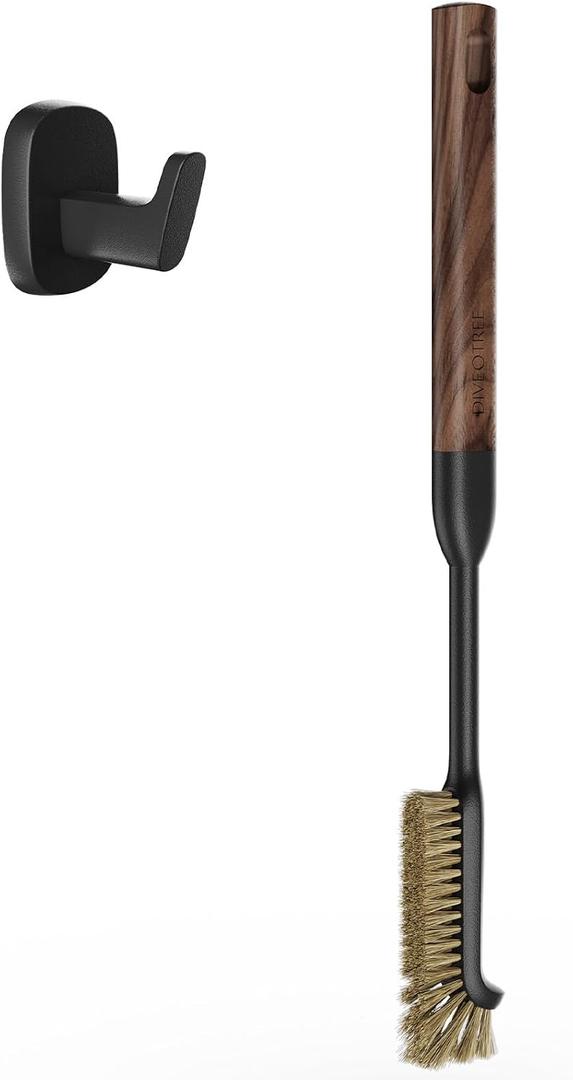 2 x Cleaning Brush, Diveotree Hard Bristle Brush for Deep Cleaning Grout, Sink, Cup, Teapot, Bottle, Blender, Multi-Purpose Brush wih Long Handle for Kitchen (Brown)