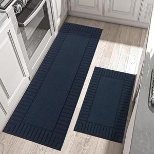 BEQHAUSE-Kitchen-Rugs-Washable-Kitchen-Mats-for-Floor Non-Slip Kitchen Mats Set of 2 Absorbent Kitchen Runner Navy Blue with TPR Backing 24x35inch/24x60inch