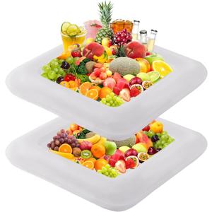 RAYMEA Inflatable Ice Serving Bar 2 PCS, Portable Salad Ice Tray Food Drink Pool Containers Inflatable Cooler for Summer Parties, BBQ, Graduation, Camping or Picnic (24 Inch White)