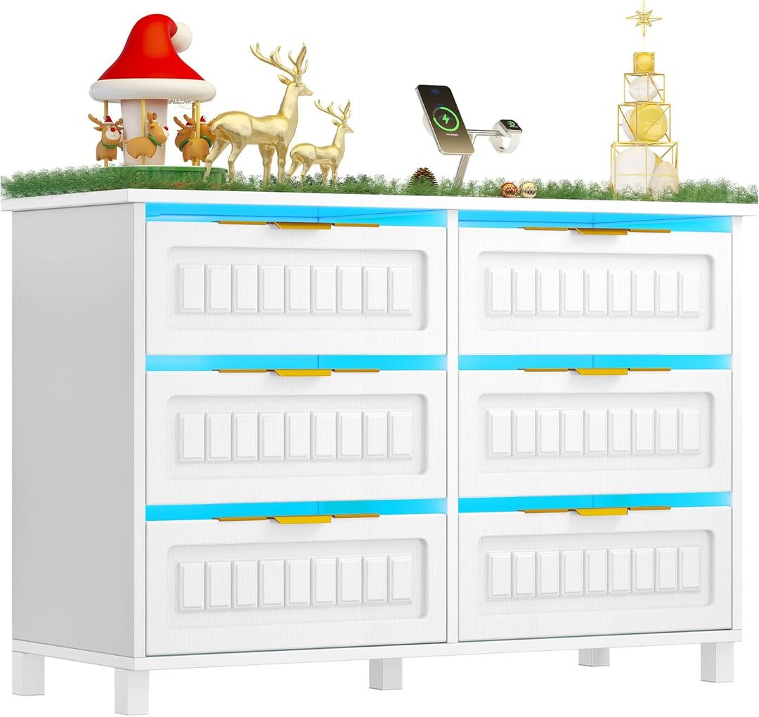 YITAHOME 8 Drawer Dresser for Bedroom, 47" Wide Farmhouse Wood Chest of Drawers with Metal Knobs, Anti-Tip Legs, Storage Dresser for Living Room, Entryway, Hallway, White