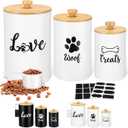 Tioncy Dog Treat Container Set of 3 with Bamboo Lids and Spoon Airtight Metal Dog Treat Jars with DIY Labels Pen Large Pet Cookie Snack Food Storage Container for Kitchen Counter(White)