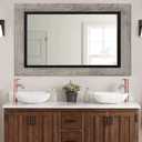 YOSHOOT Rustic Wooden Framed Wall Mirror, 30"x20", Natural Wood and Iron Bathroom Vanity Mirror for Farmhouse Decor, Vertical or Horizontal Hanging (White Grey)